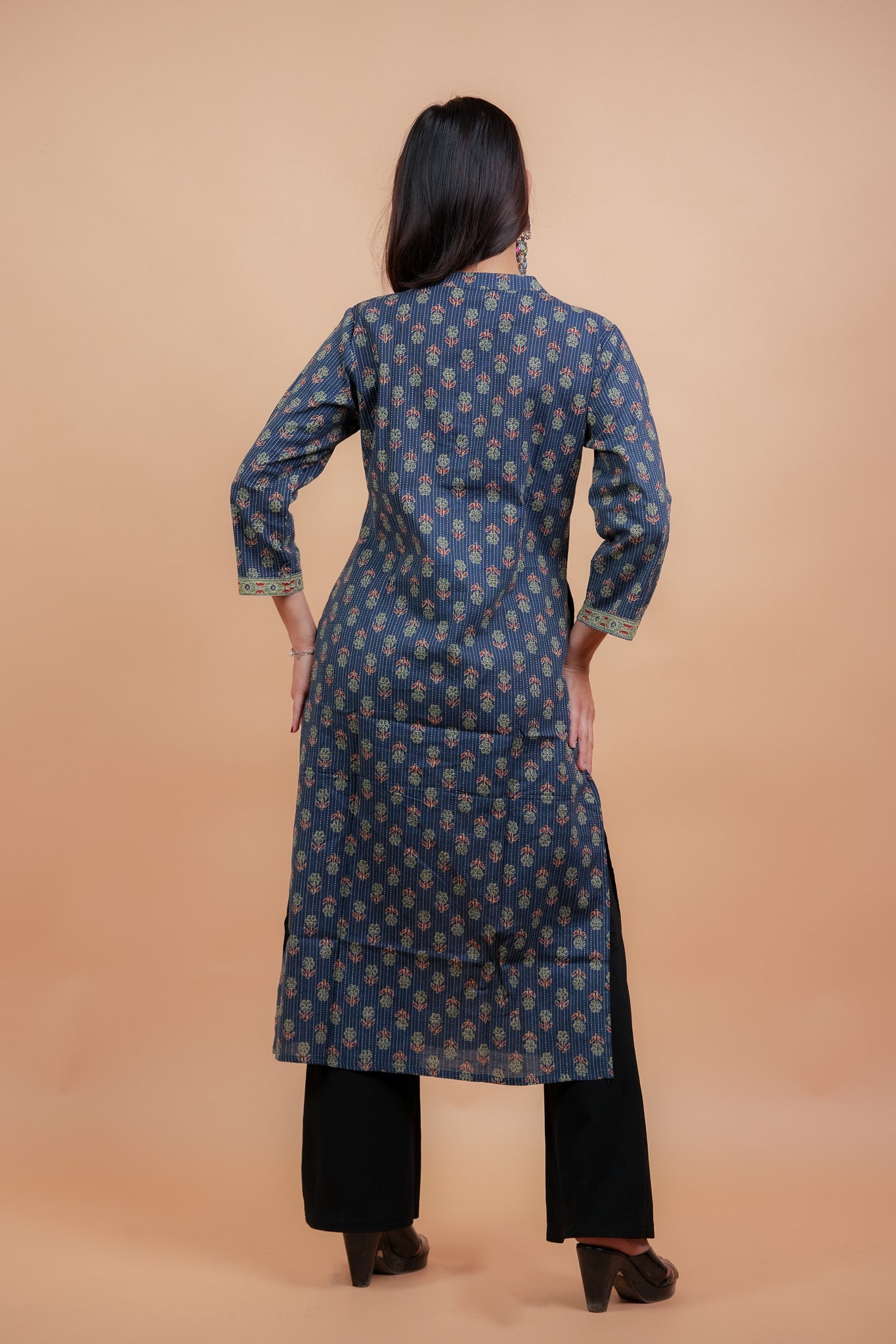 KAAMADA- NAVY COTTON KATHA KURTA