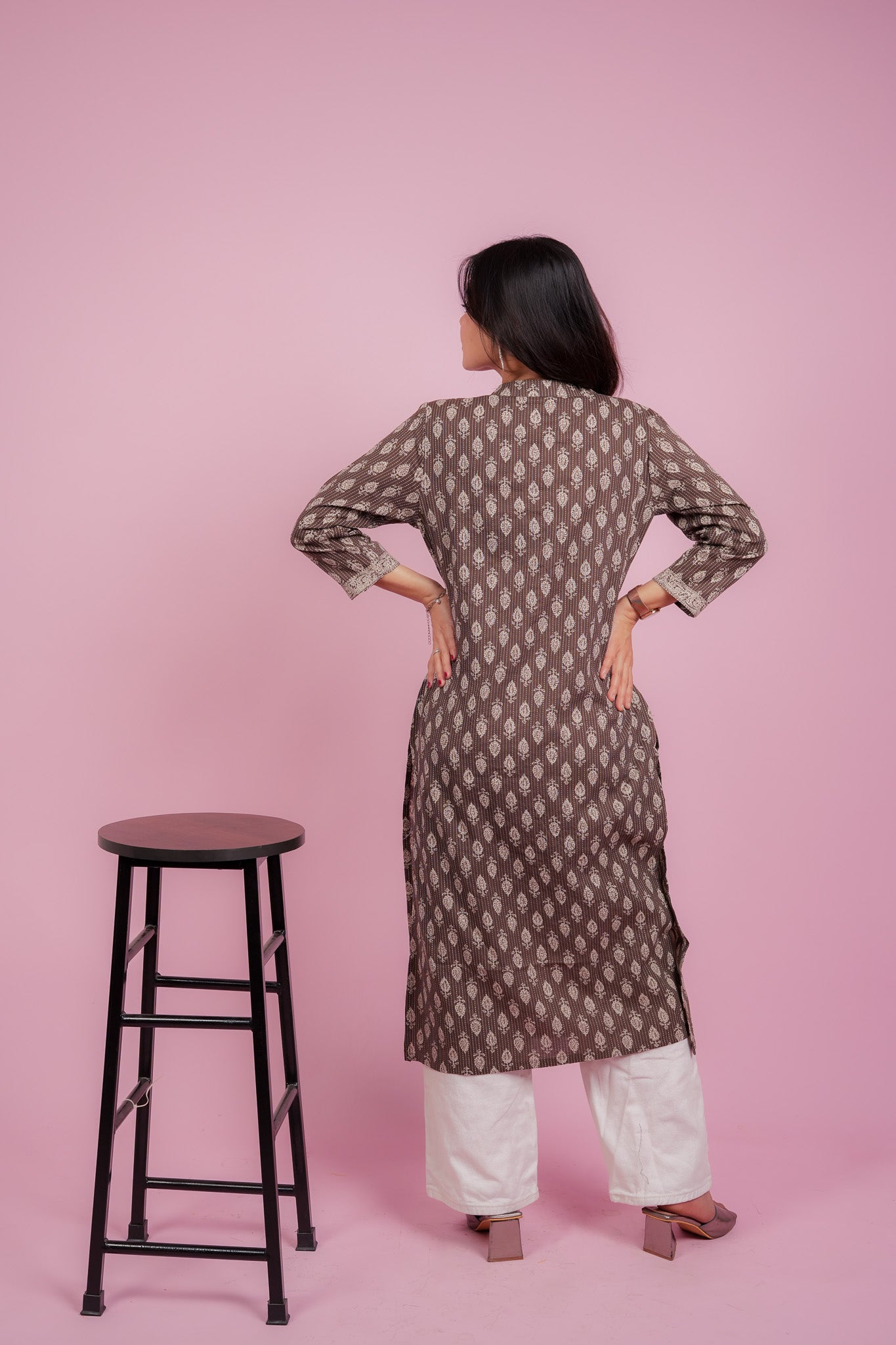 KAAMA-BROWN COTTON KATHA KURTA