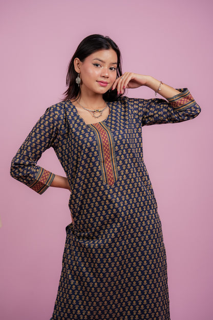 KAAMINI- NAVY COTTON KURTA