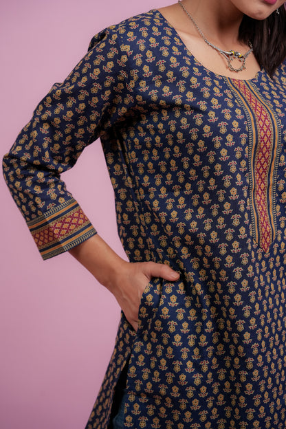 KAAMINI- NAVY COTTON KURTA