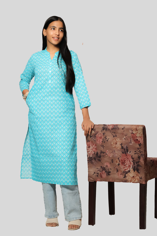 Kasvi-Blue with small butti cotton flex kurta