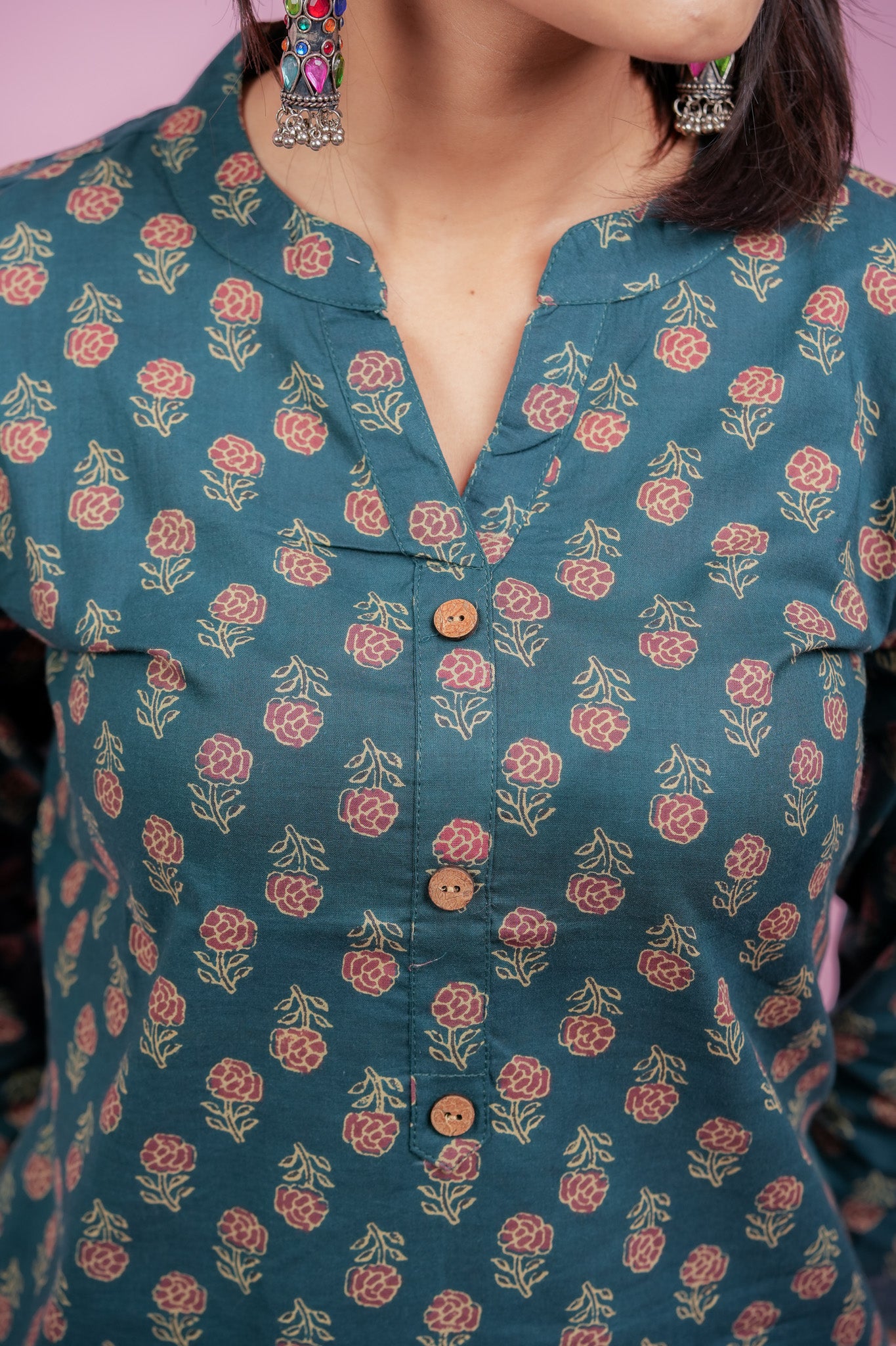 Kallola-Mandarin neck blue cotton kurta