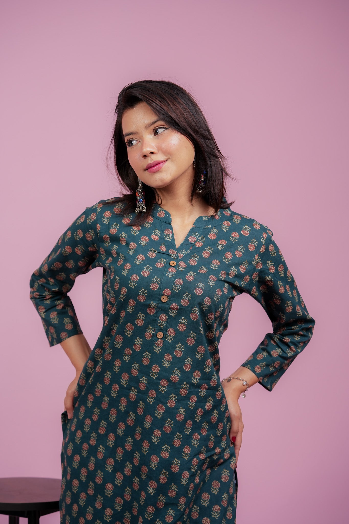 Kallola-Mandarin neck blue cotton kurta