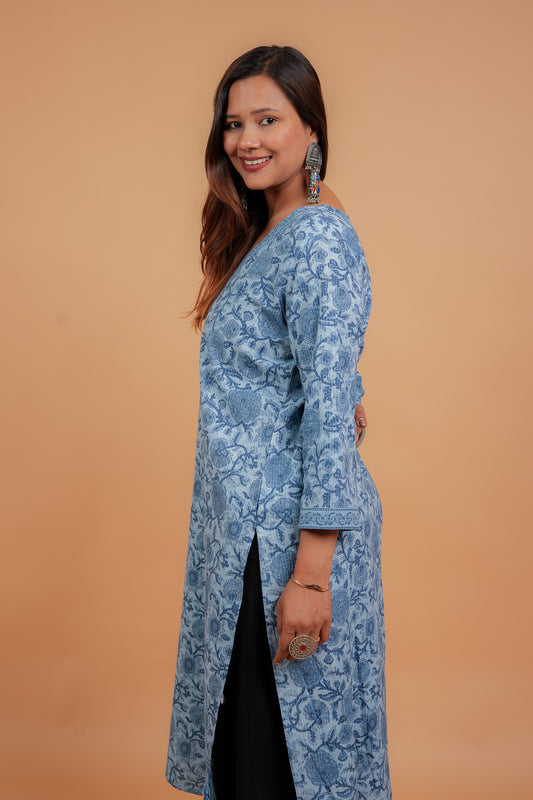 KASHIKA- INDIGO KATHA KURTA