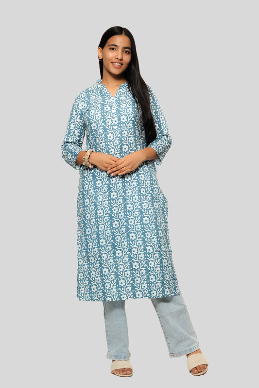 Kasturi-Grey cotton straight kurta