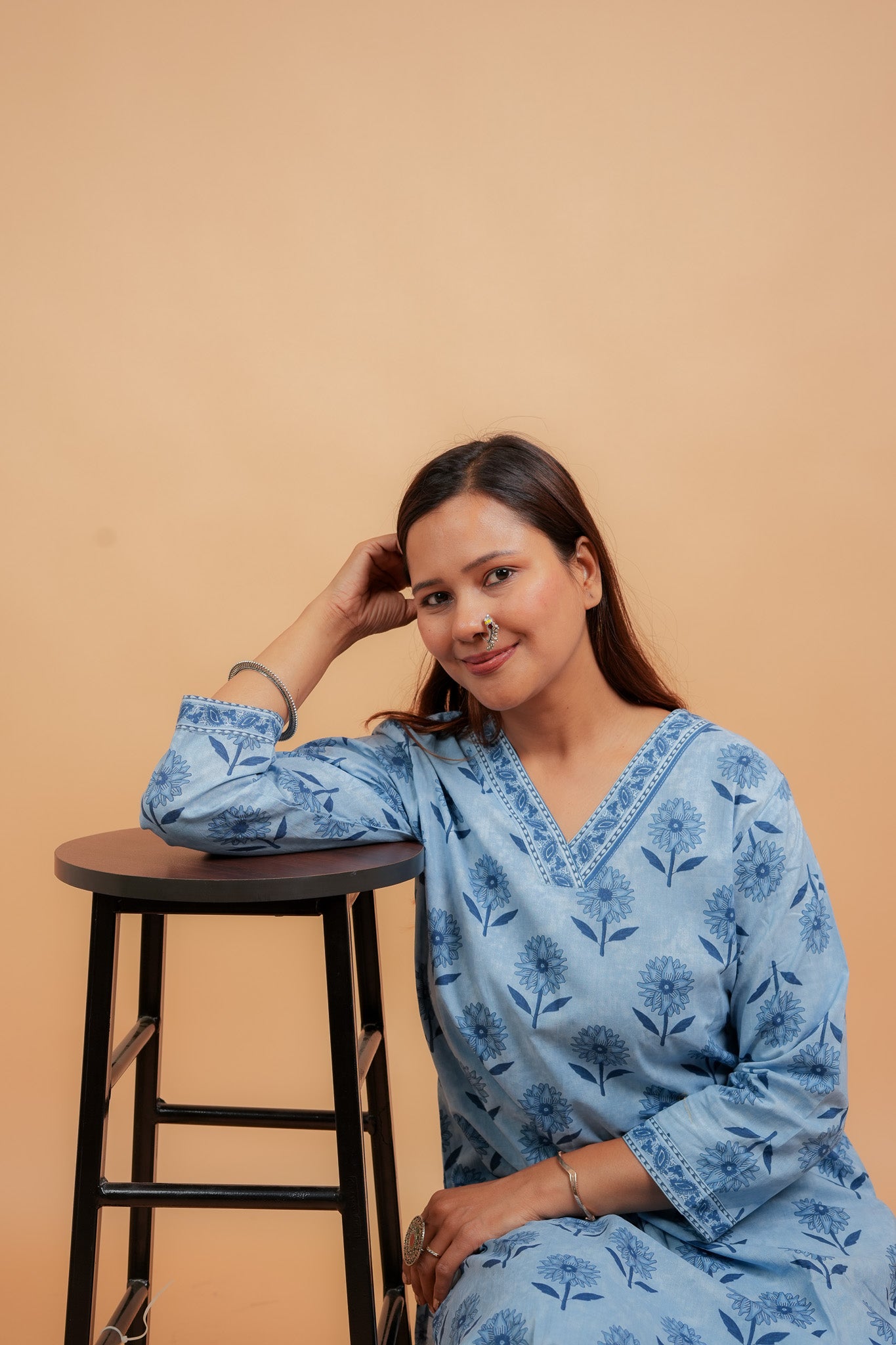 KAVEY- INDIGO COTTON BLOCK PRINT KURTA