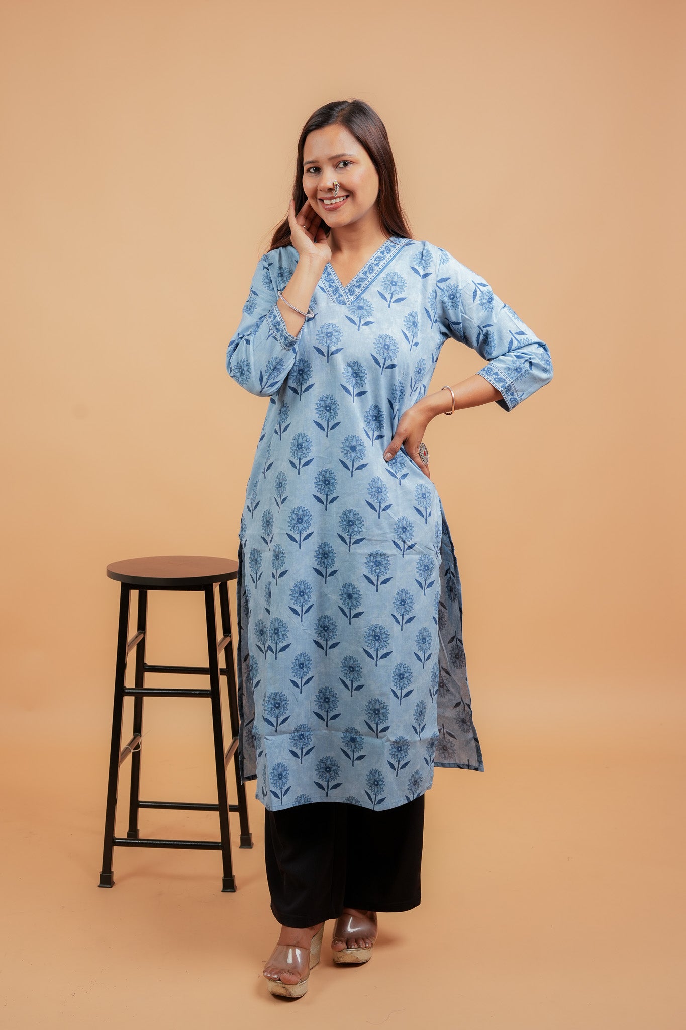 KAVEY- INDIGO COTTON BLOCK PRINT KURTA