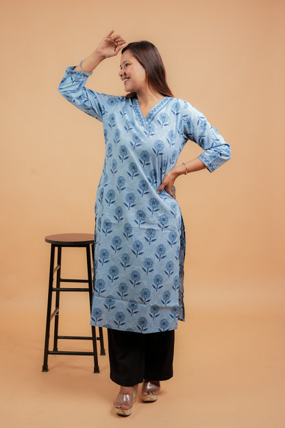 KAVEY- INDIGO COTTON BLOCK PRINT KURTA