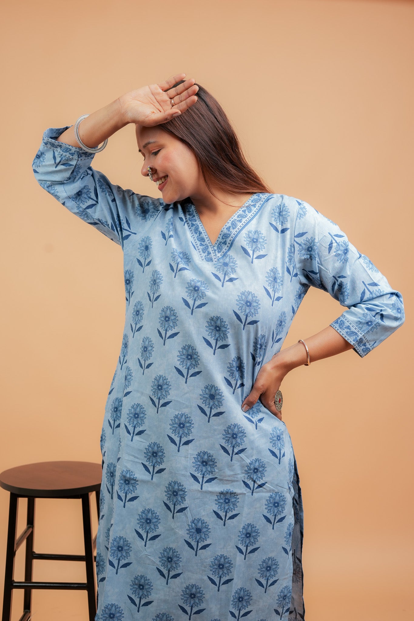 KAVEY- INDIGO COTTON BLOCK PRINT KURTA