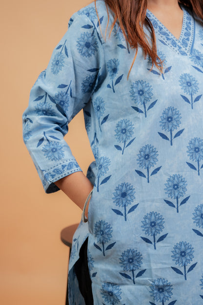 KAVEY- INDIGO COTTON BLOCK PRINT KURTA