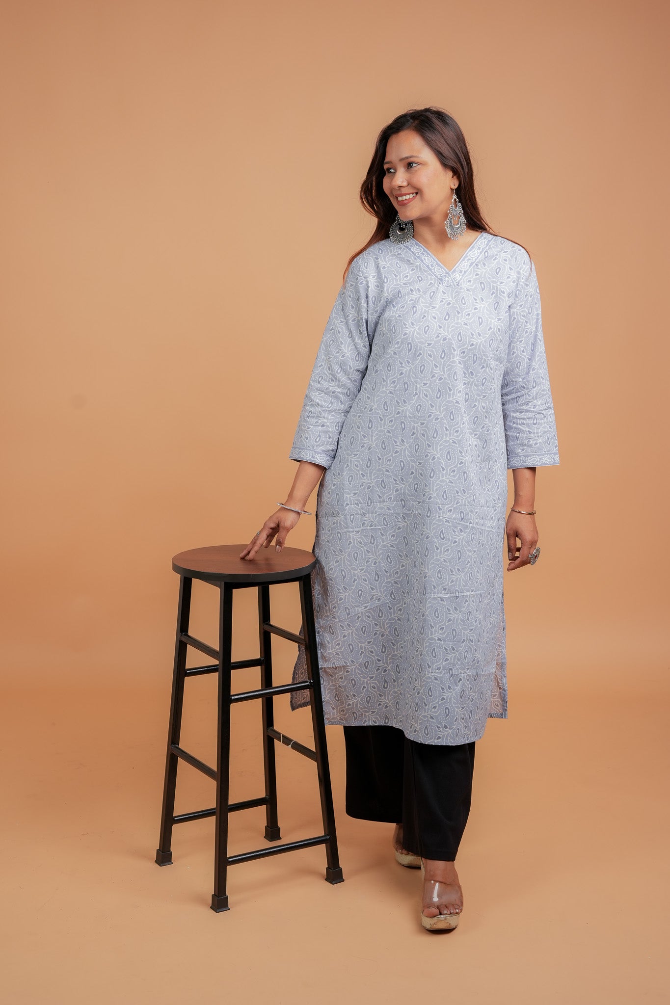 KAVIA- SOFT BLUE COTTON BOTANICAL PRINT KURTA