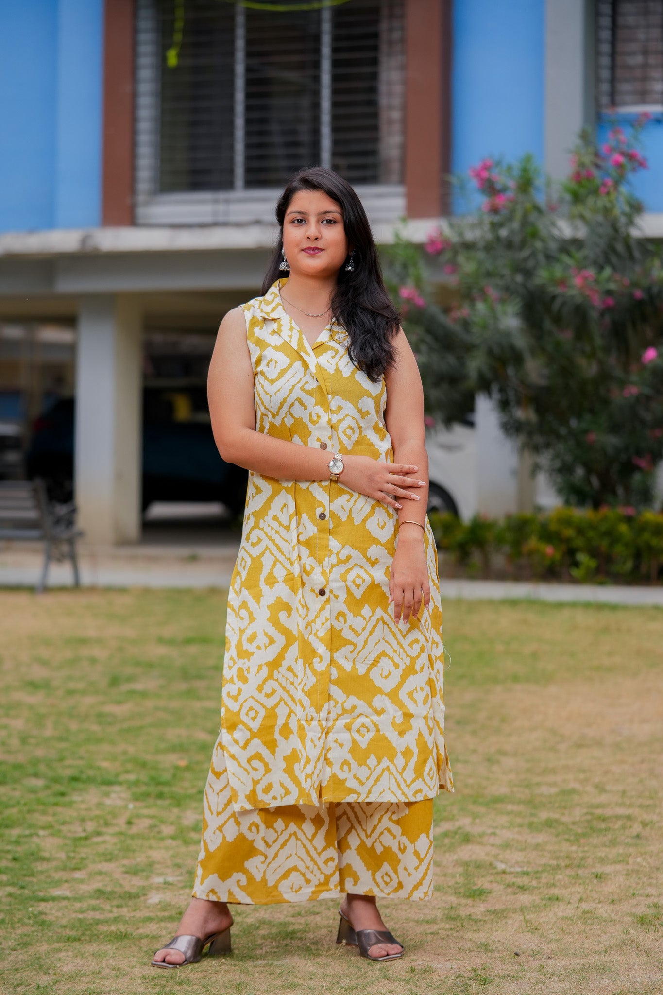LAGVI - MUSTARD COLOUR CO-ORD SET WITH BAND COLLAR