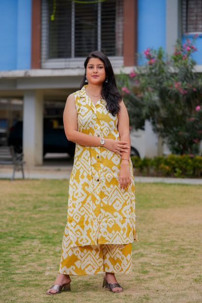 LAGVI - MUSTARD COLOUR CO-ORD SET WITH BAND COLLAR