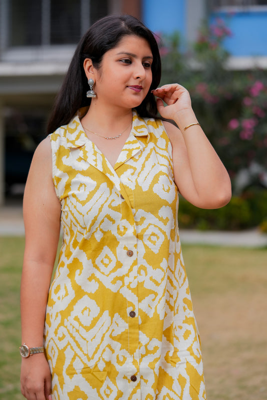 LAGVI - MUSTARD COLOUR CO-ORD SET WITH BAND COLLAR
