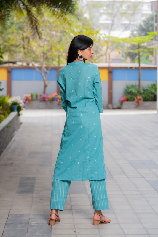 LAKIVA - HANDLOOM JUNGLE GREEN KURTA PANT