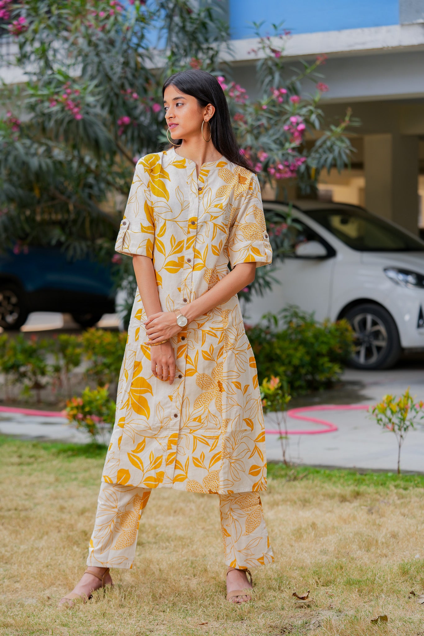 LASYA- MUSTARD COLOUR CO-ORD SET WITH BAND COLLAR