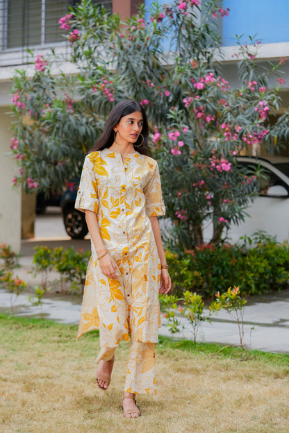 LASYA- MUSTARD COLOUR CO-ORD SET WITH BAND COLLAR