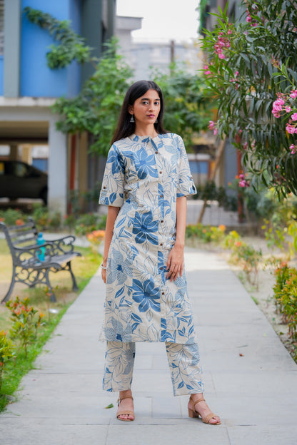 LATHYA - BLUE COLOUR CO-ORD SET WITH BAND COLLAR