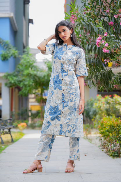 LATHYA - BLUE COLOUR CO-ORD SET WITH BAND COLLAR