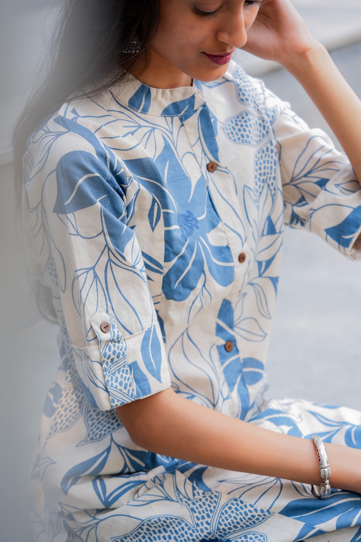 LATHYA - BLUE COLOUR CO-ORD SET WITH BAND COLLAR