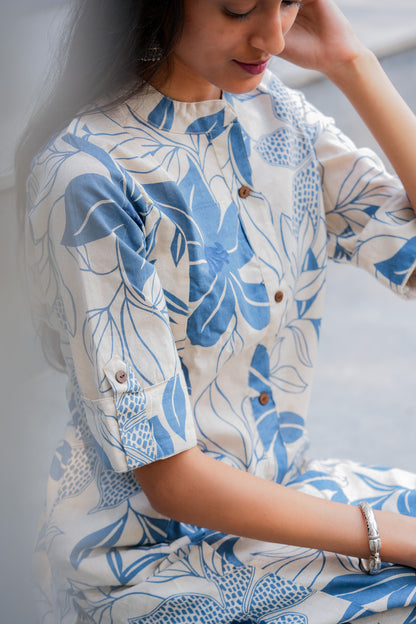 LATHYA - BLUE COLOUR CO-ORD SET WITH BAND COLLAR