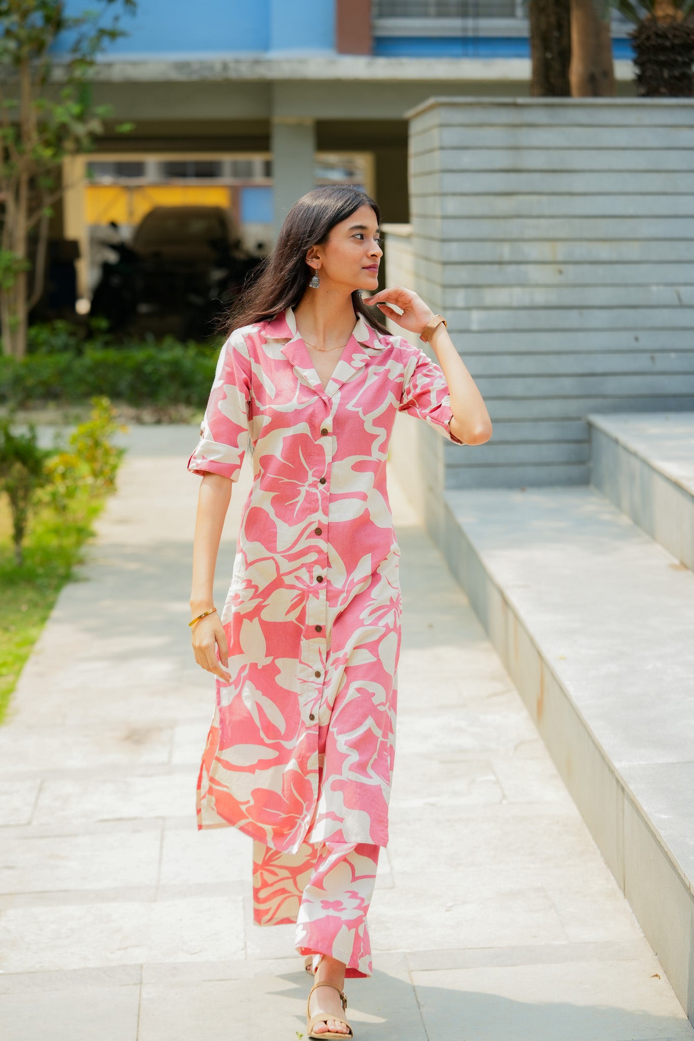 LIPSA- ROSE PINK CO-ORD SET WITH BAND COLLAR