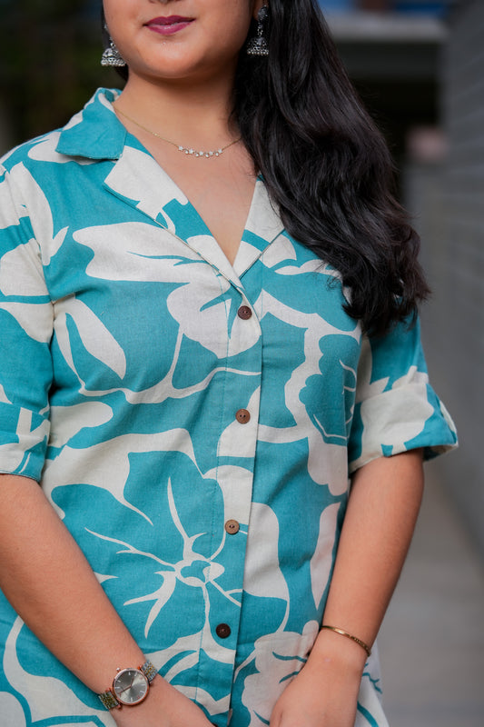 LISHA- TURQUOISE COLOUR CO-ORD SET WITH BAND COLLAR