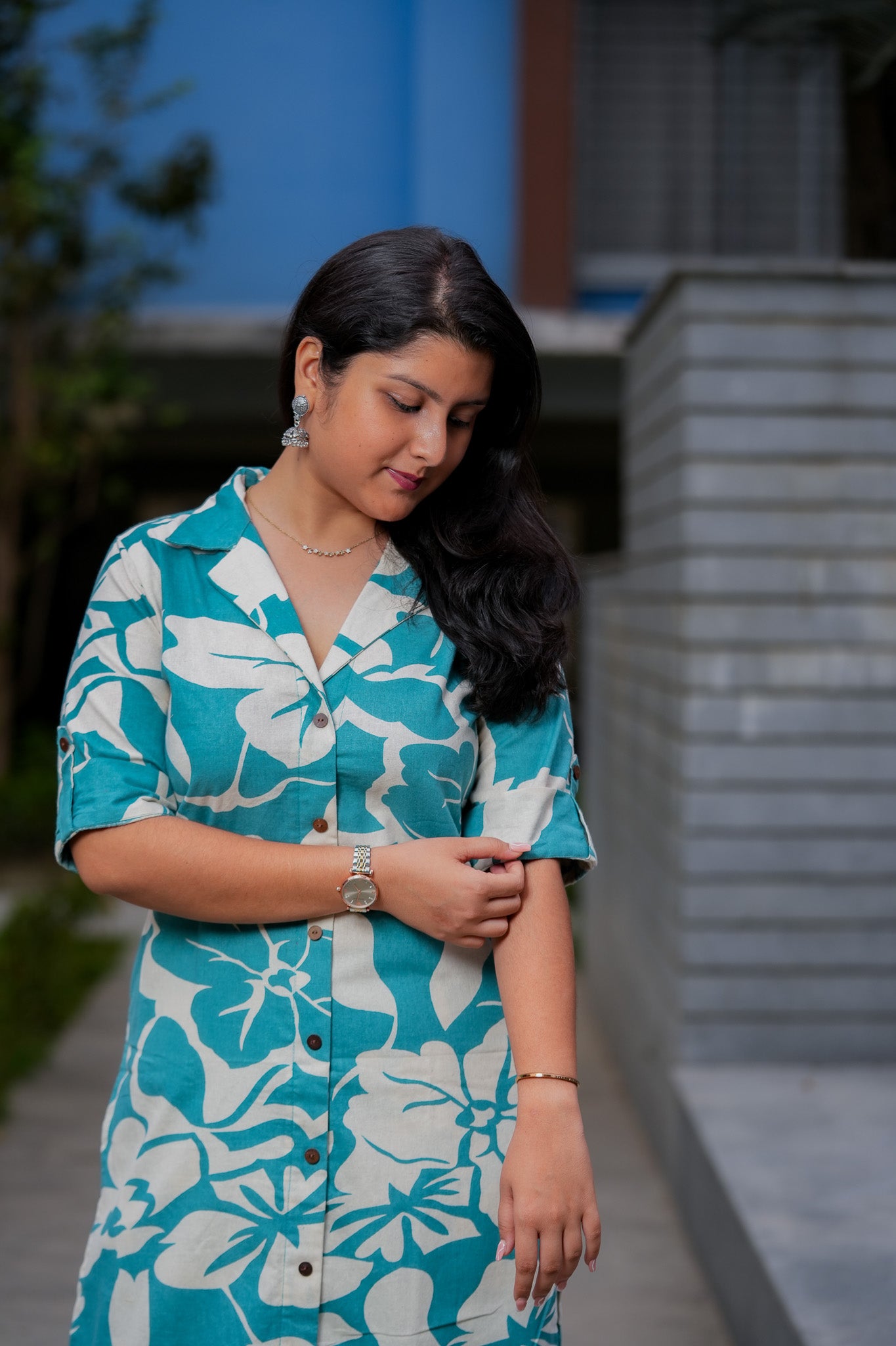 LISHA- TURQUOISE COLOUR CO-ORD SET WITH BAND COLLAR