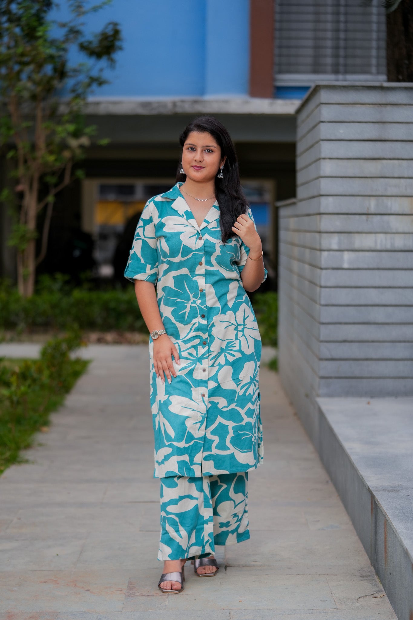 LISHA- TURQUOISE COLOUR CO-ORD SET WITH BAND COLLAR