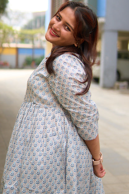 Maalika-Grey cotton maternity and nursing kurta