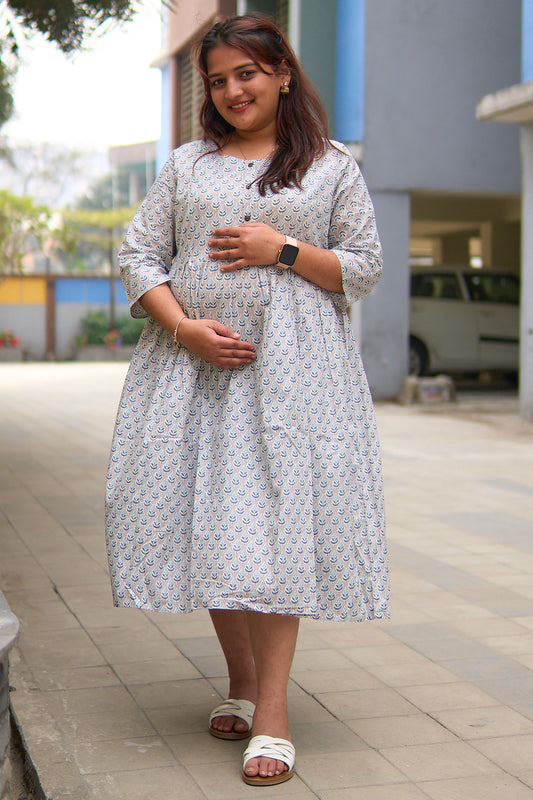 Maalika-Grey cotton maternity and nursing kurta
