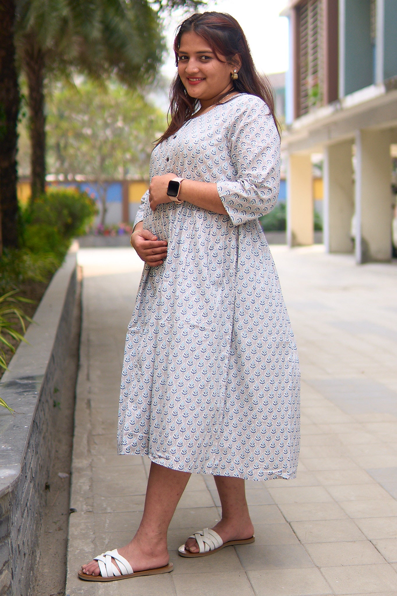 Maalika-Grey cotton maternity and nursing kurta