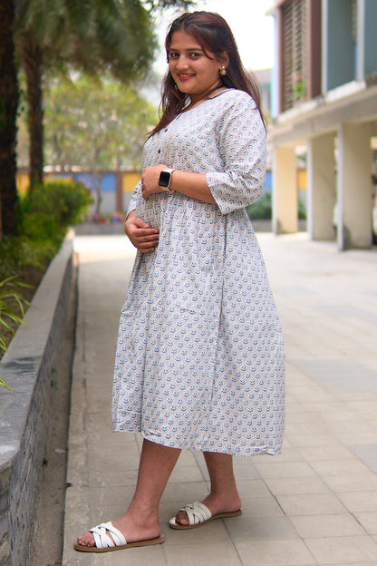 Maalika-Grey cotton maternity and nursing kurta