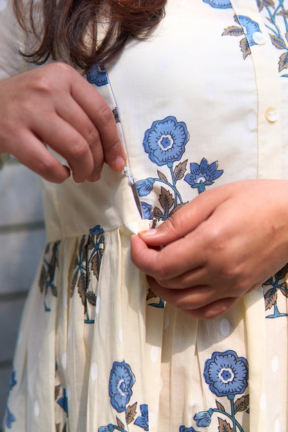 Maansi-Cream and big blue booti maternity and nursing kurta