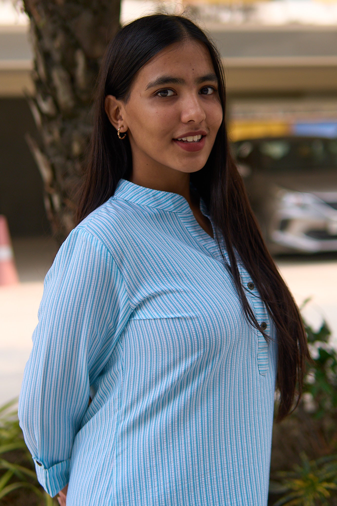 Pravi- Blue stripes cotton crepe tunic