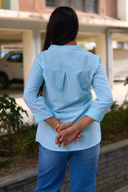 Pravi- Blue stripes cotton crepe tunic