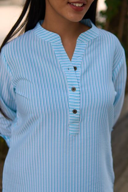 Pravi- Blue stripes cotton crepe tunic
