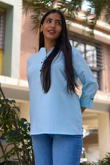 Pravi- Blue stripes cotton crepe tunic